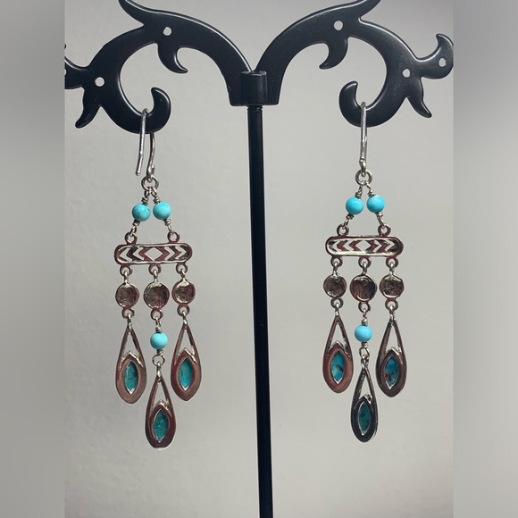 Silpada Vintage Sterling, Turquoise & Magnesite CHIC Chandelier Earrings - Picture 6 of 15